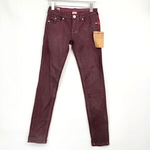 True Religion Women's 28 Shannon Skinny Coated Jeans Burgundy Made in USA Y2K
